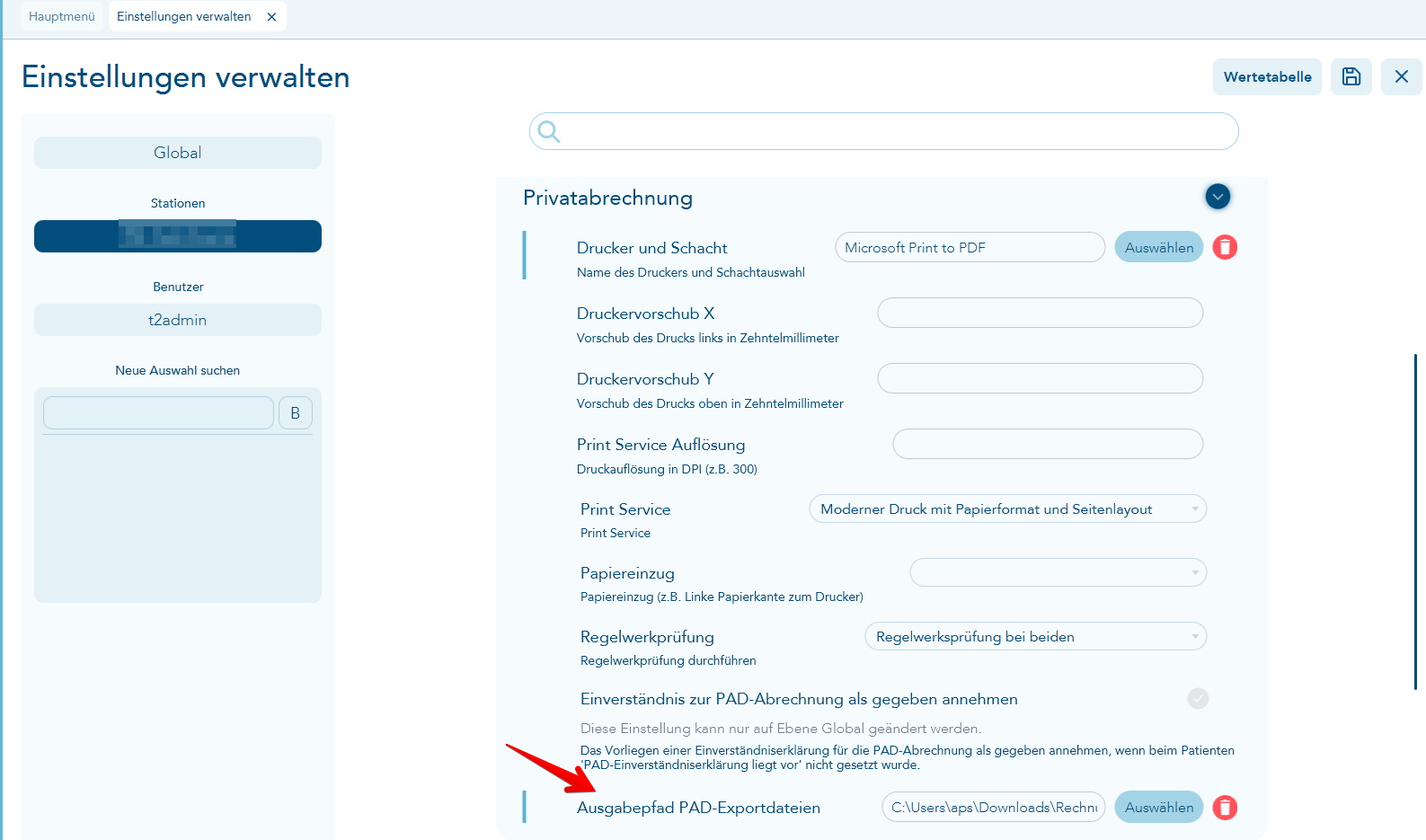 Ausgabepfad PAD-Exportdateien