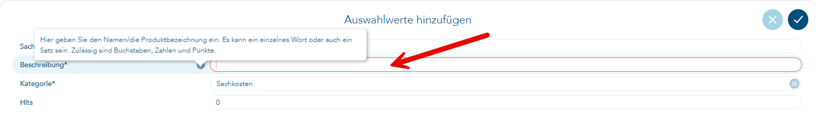 Bild mit Pfeil auf die Beschreibungseingabezeile