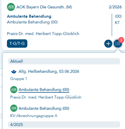 aktiver Behandlungsfall ist unterstrichen