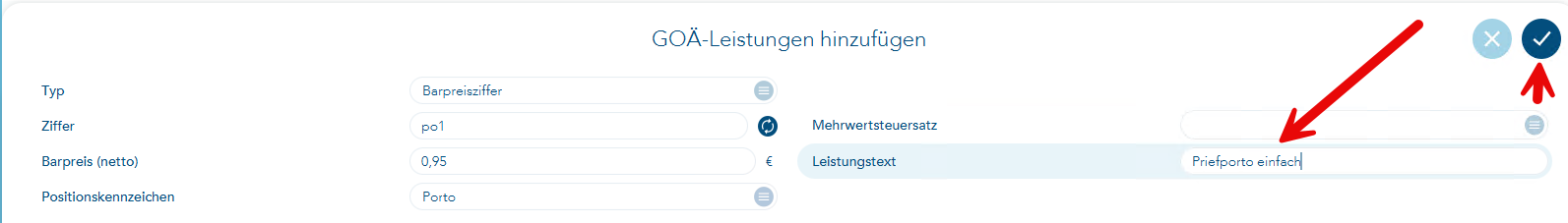 Eingabe vom Leistungstext zur Barpreisziffer
