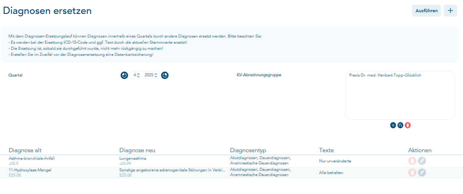 Diagnosenersetzungslauf zusammenstellen