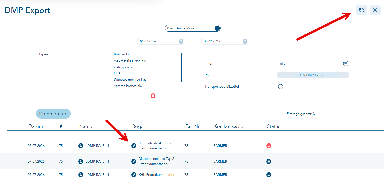 DMP-Export-Liste
