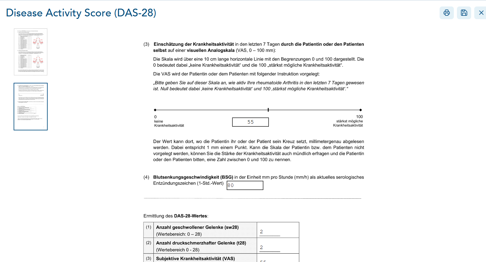 Disease-Activity-Score-Formular Seite 2