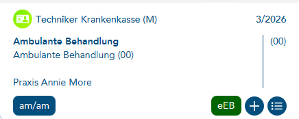 Das Bild zeigt den grünen eEB-Button in den Falldaten des Patienten
