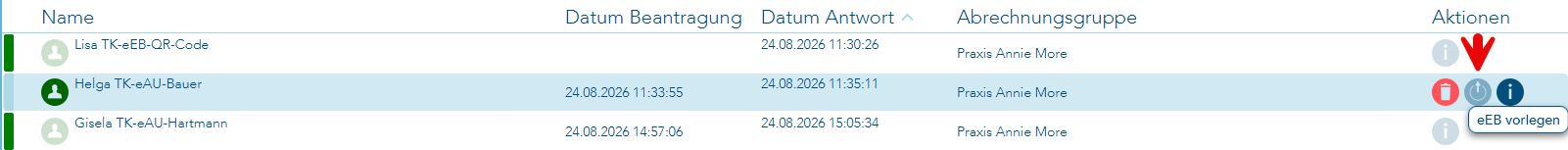 Das Bild zeigt den Aktionsbutton zum Zuweisen der eEB