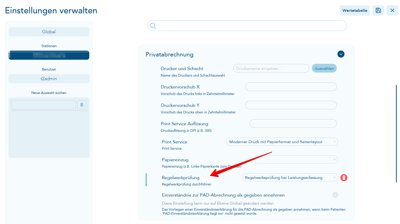 Einstellungen der Privatabrechnung verwalten
