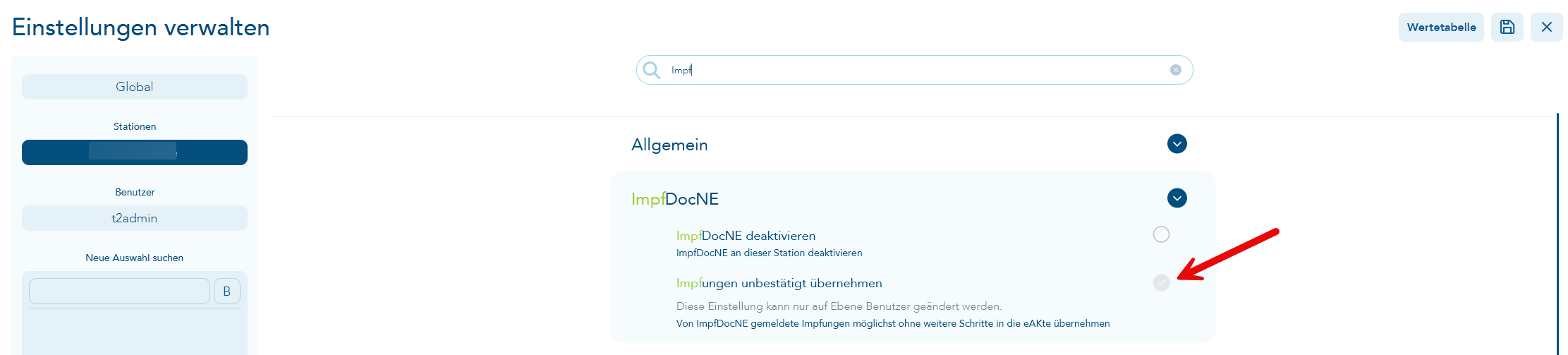 Einstellungen Impfungen unbestätigt übernehmen