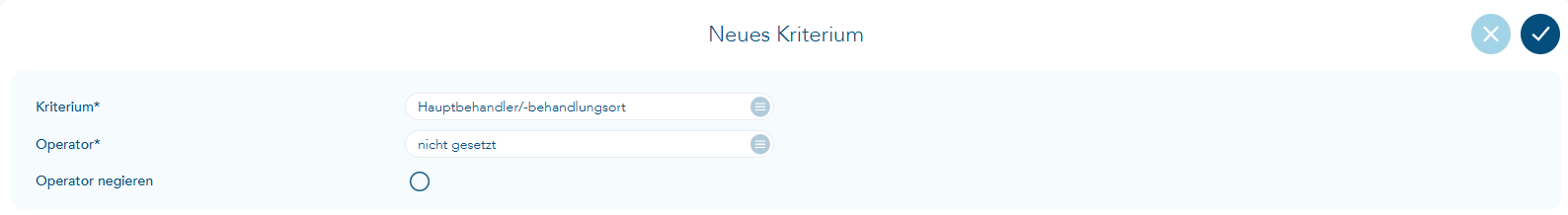 Suchkriterium "Hauptbehandler/-behandlungsort"
