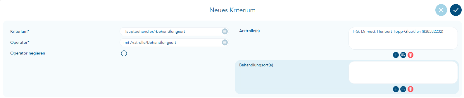 Operator mit Arztrolle/Behandlungsort