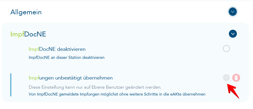 Einstellungspunkt Impfungen unbestätigt übernehmen