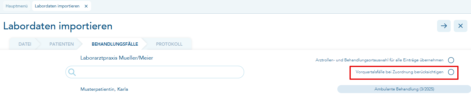 Vorquartalsfälle bei Zuordnung berücksichtigen