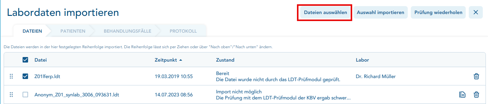 Laborimport Button Dateien auswählen