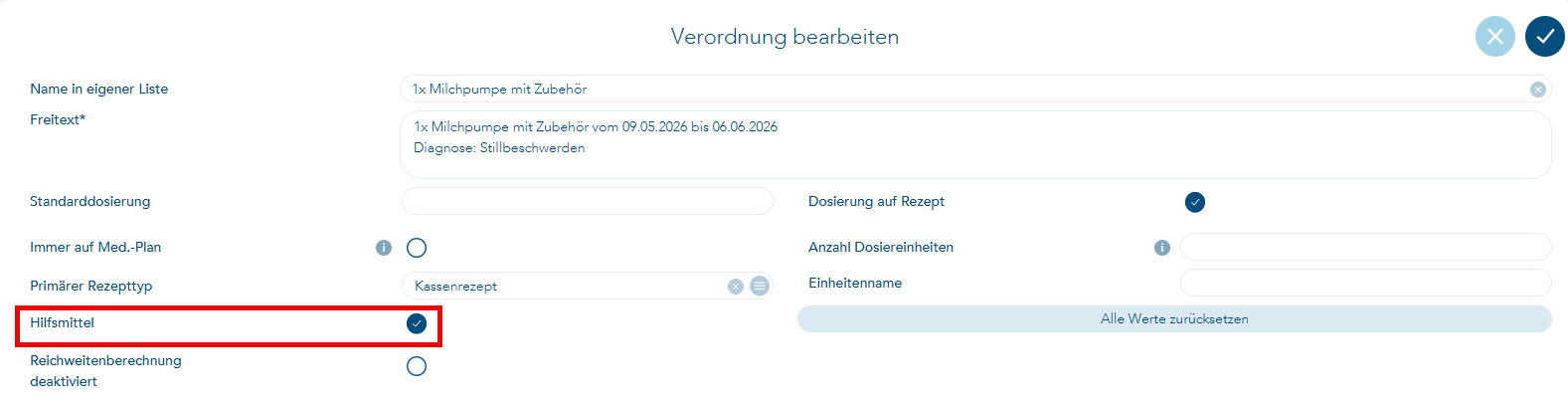 Eingabemaske der Verordnung