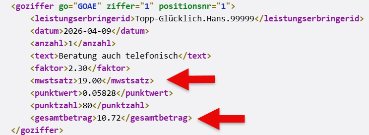 Mehrwertsteuer in Exportdatei
