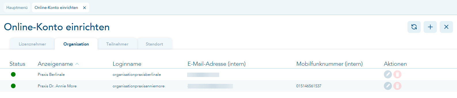 Organisationen unter Online-Konto einrichten