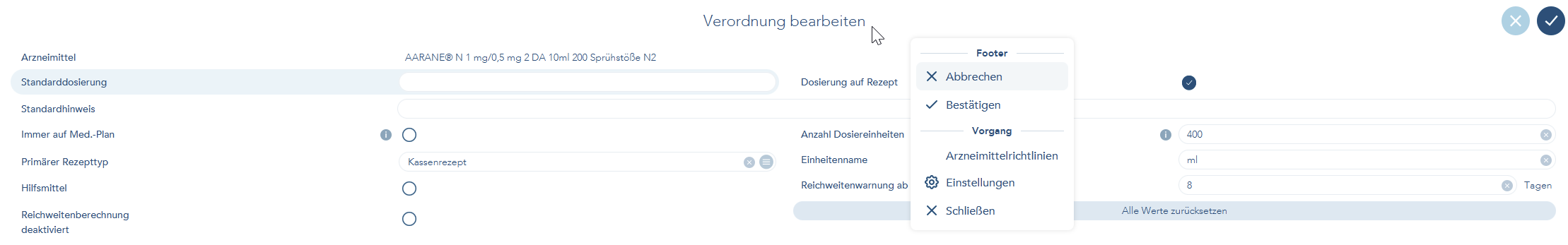 Rechtsklick auf Verordnung bearbeiten