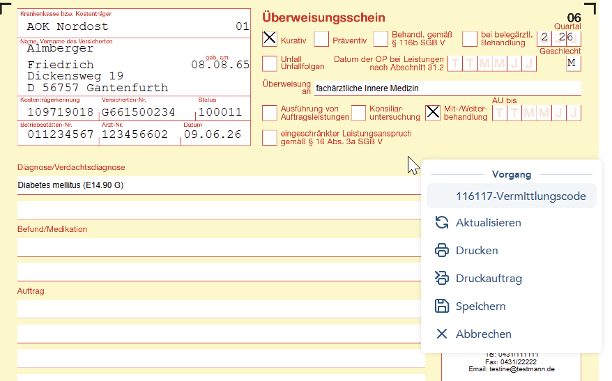 Rechtsklick auf Überweisung