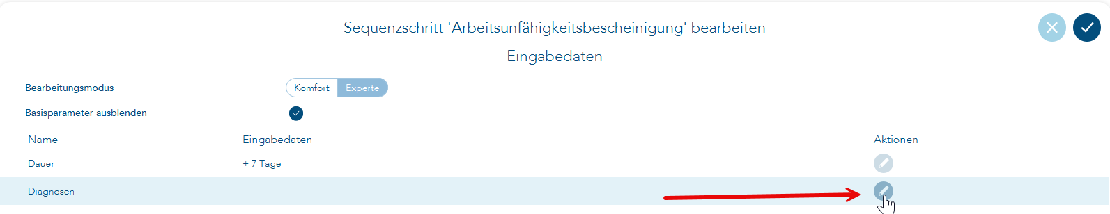 Diagnoseneintrag über Stift bearbeiten