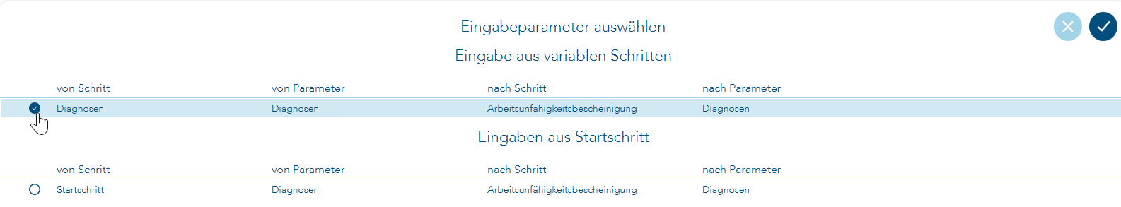 Eingabe aus variablen Schritten