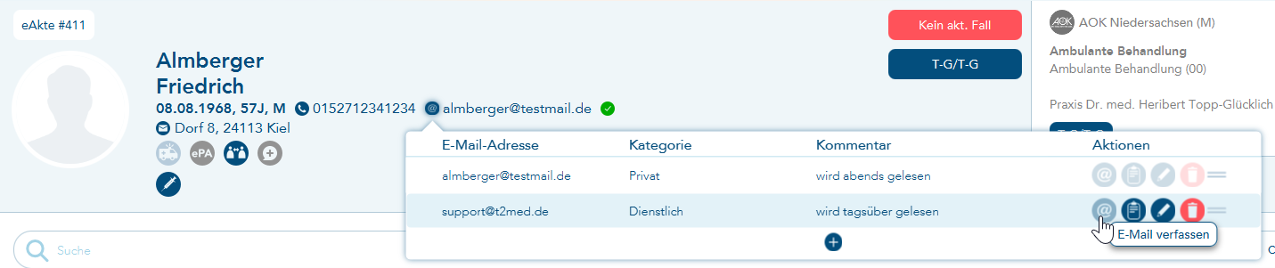Aktionsbutton für Email verfassen