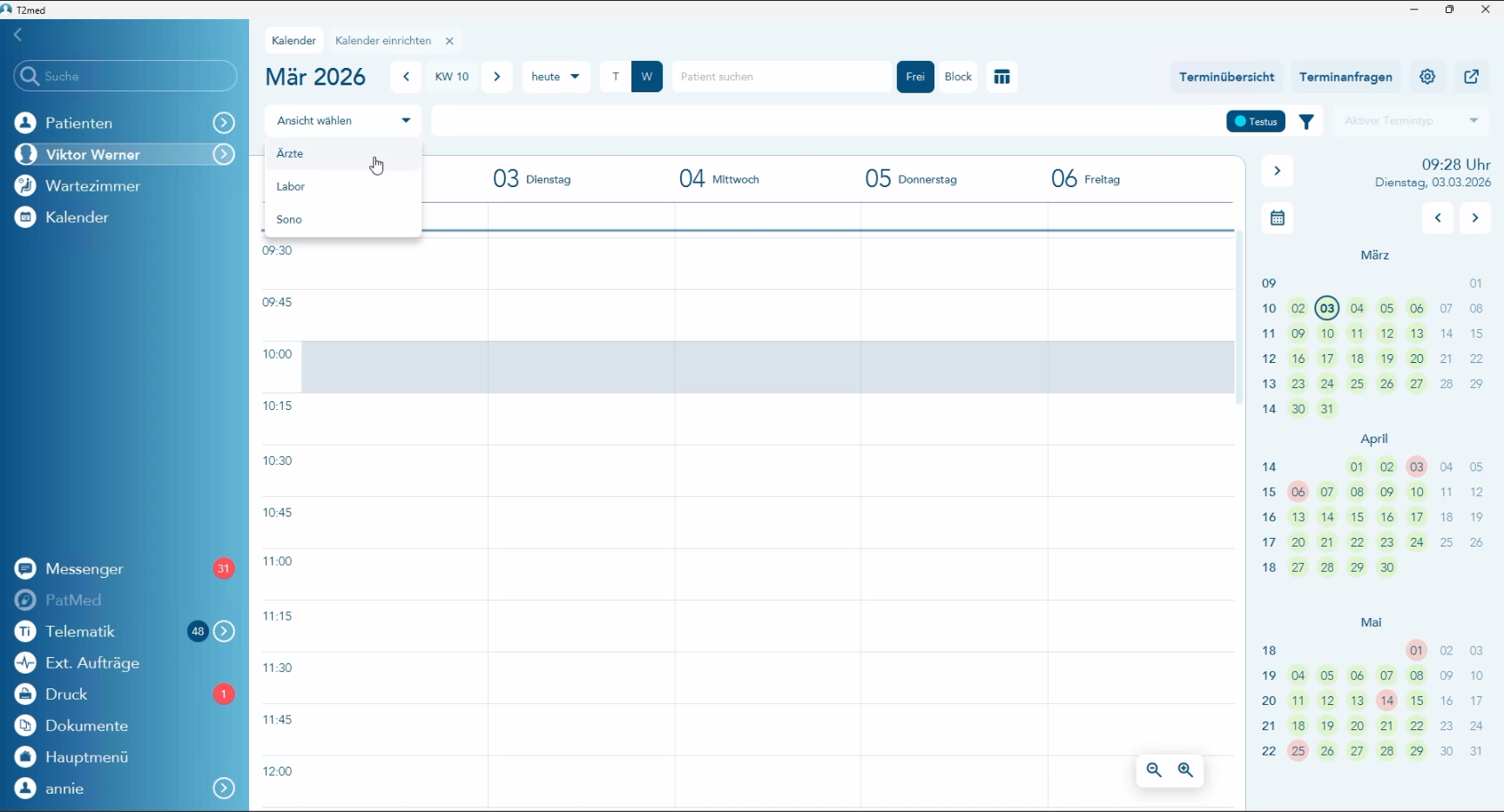 Ansicht auswählen im Kalender