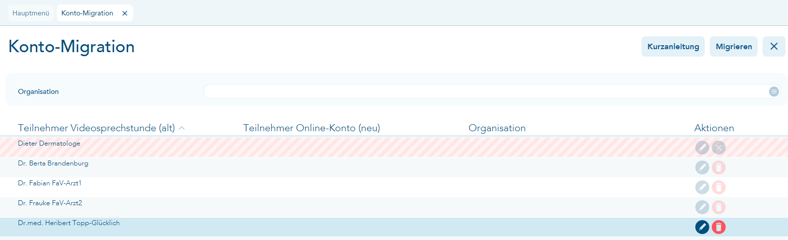 Konto-Migration mit Teilnehmern