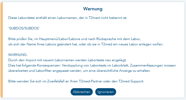 Warnung Labor nicht bekannt
