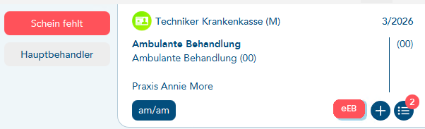 Das Bild zeigt einen roten eEB-Button in den Falldaten des Patienten