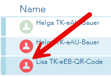 Das Bild zeigt die eEB-Übersicht und ein roter Pfeil verweist auf einen roten Patientenkopf-Button