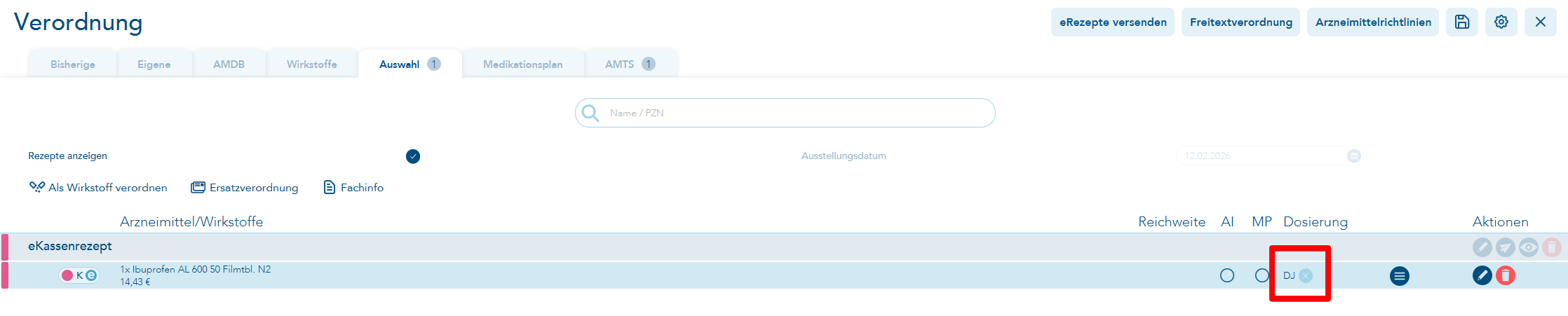 eRezept Dosierangabe DJ entfernen