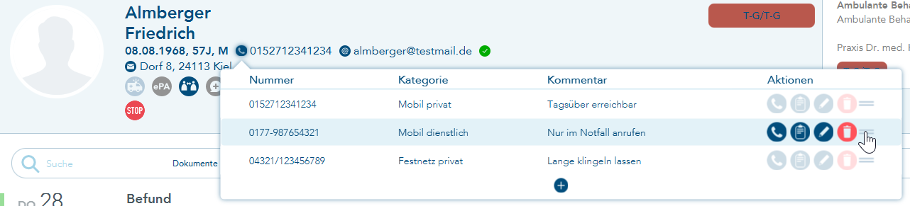 Anzeige im Patientenkopf