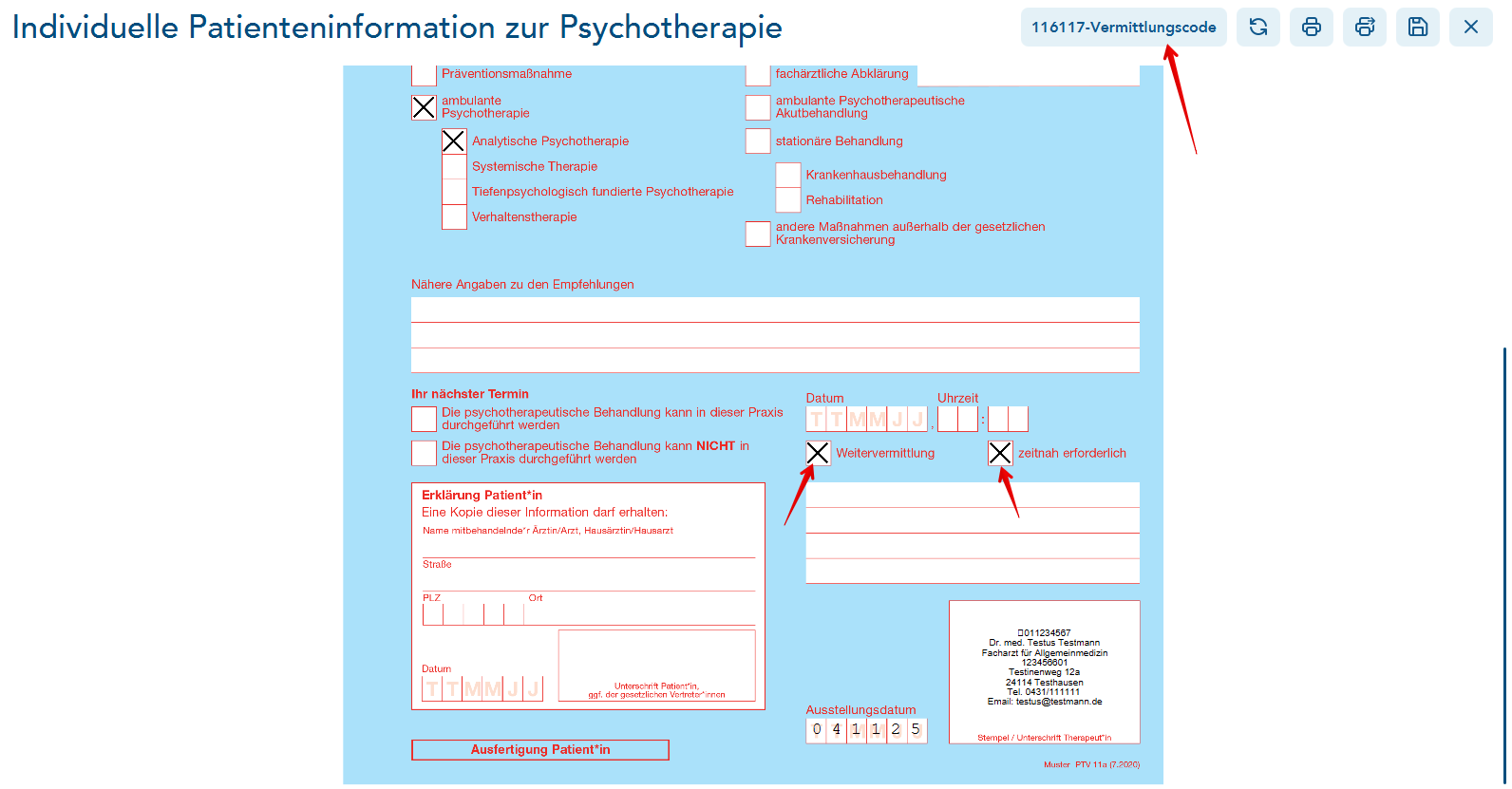 PTV 11 Pflichtfelder