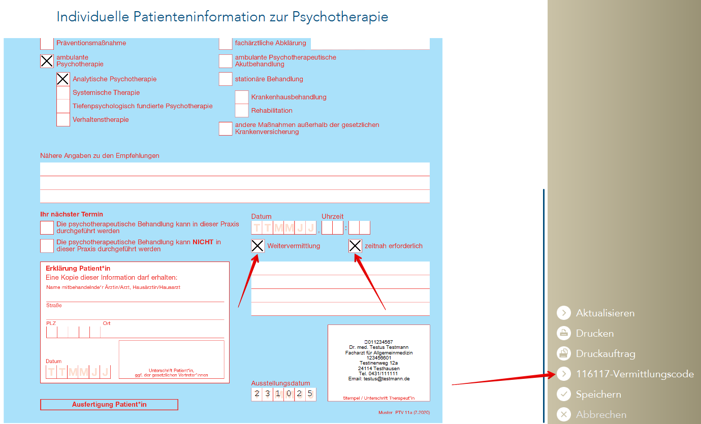 PTV 11 Pflichtfelder