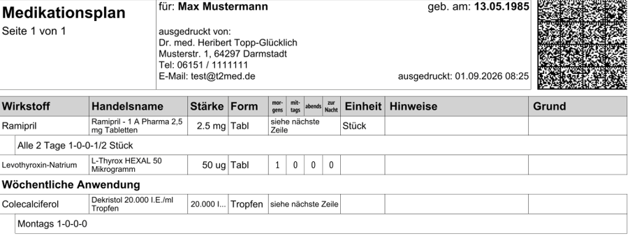 Ausdruck auf Medikationsplan