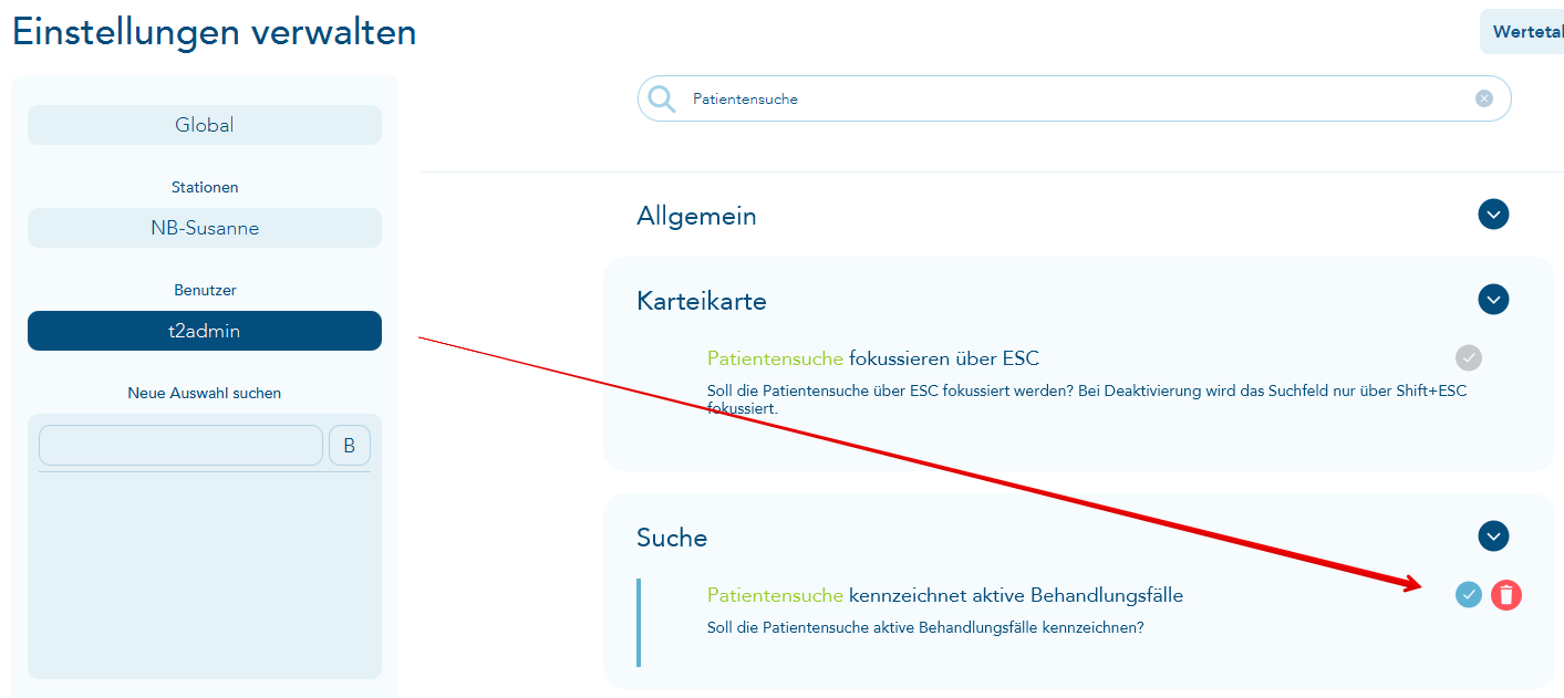 Patientensuche kennzeichnet aktive Behandlungsfälle