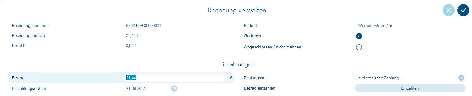 Das Bild zeigt den Vorgang zum Verwalten der Rechnung mit Fokus auf dem Rechnungsbetrag