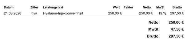 Das Bild zeigt den Privatrechnungsausschnitt wie die Mehrwertsteuer auf der Rechnung ausgegeben wird