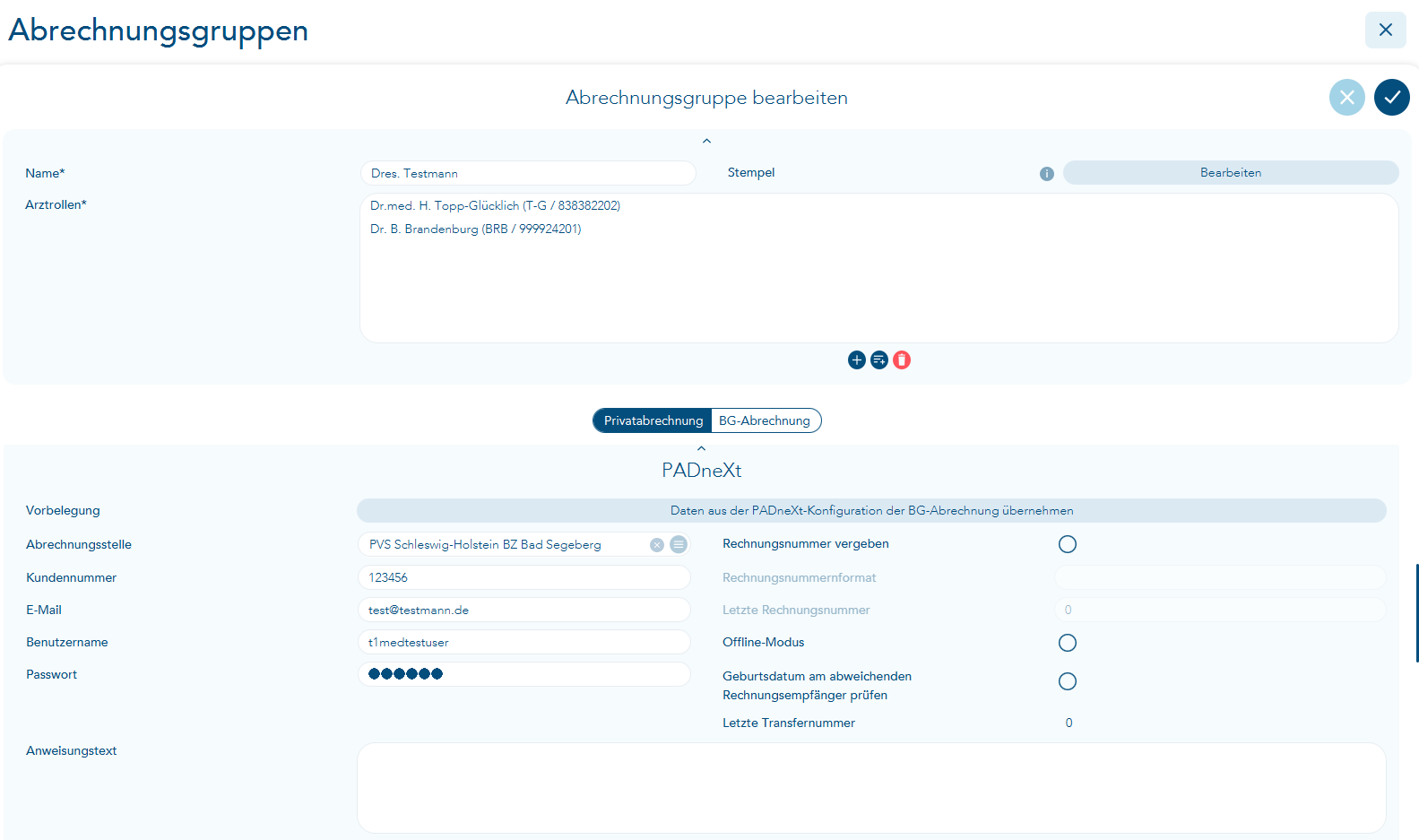 Padnext Daten eintragen