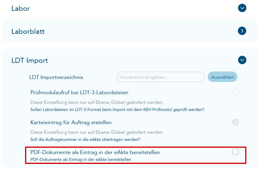 Einstellungspunkt "PDF-Dokumente als Eintrag in der eAkte bereitstellen"