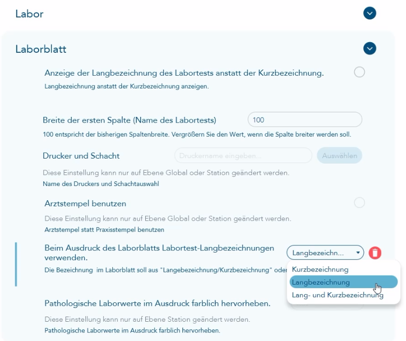 Einstellung Langbezeichnung