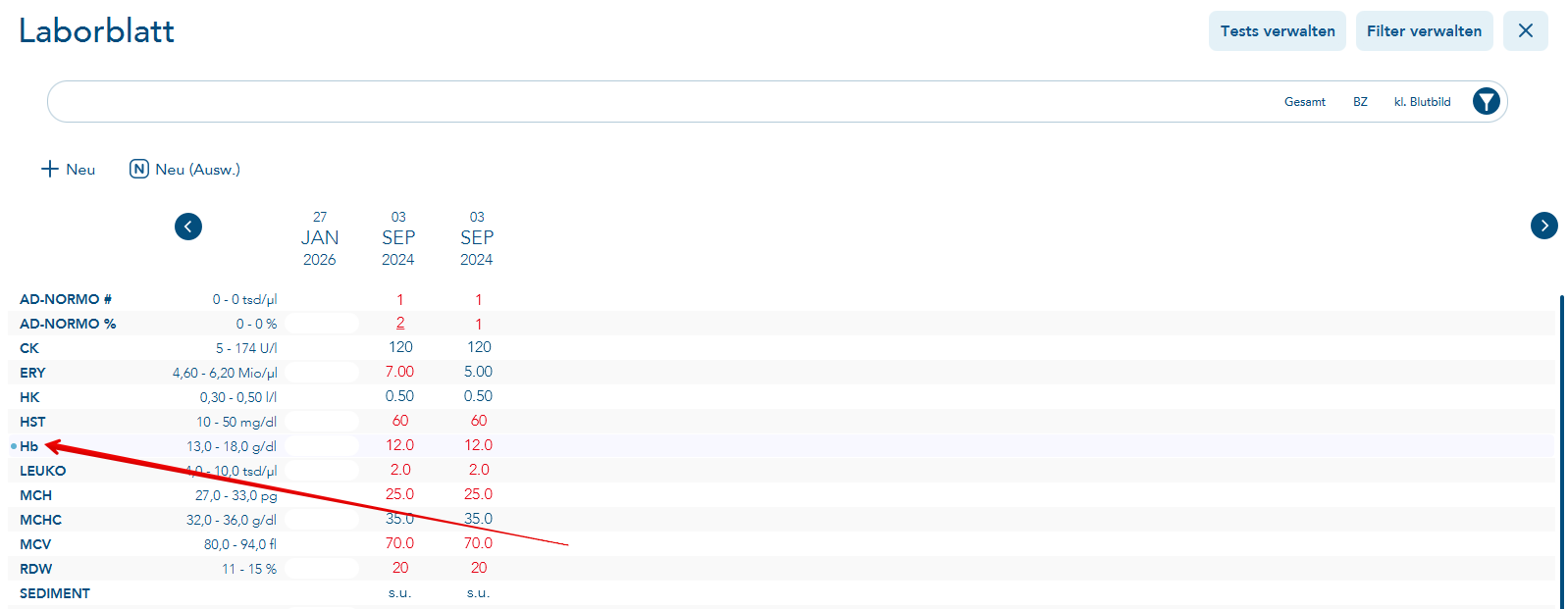 zusammengefasste Laboridents erkennbar am blauen Punkt
