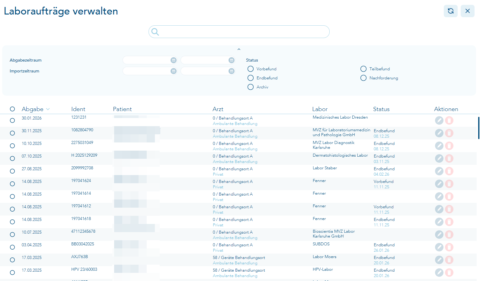 Laboraufträge verwalten