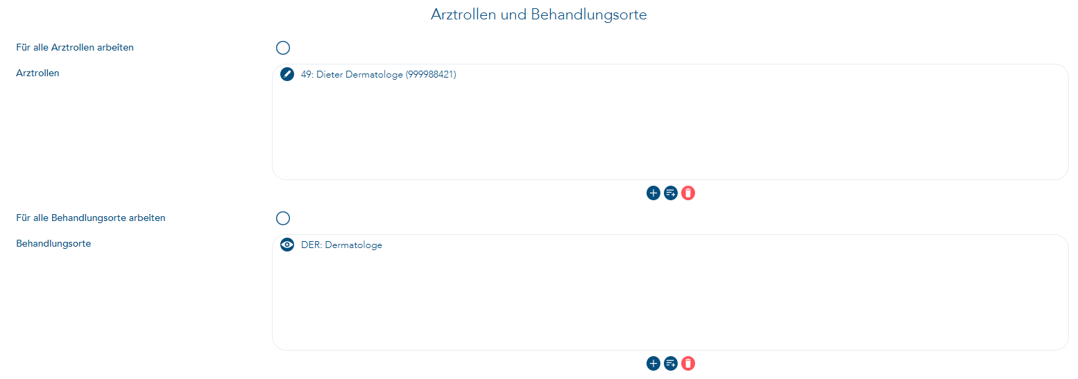nur ein Arzt und ein Behandlungsort ausgewählt