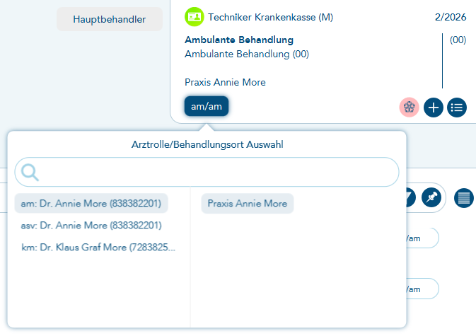 Auswahl in Falldaten für welchen Arzt die Dokumentation erfolgen soll