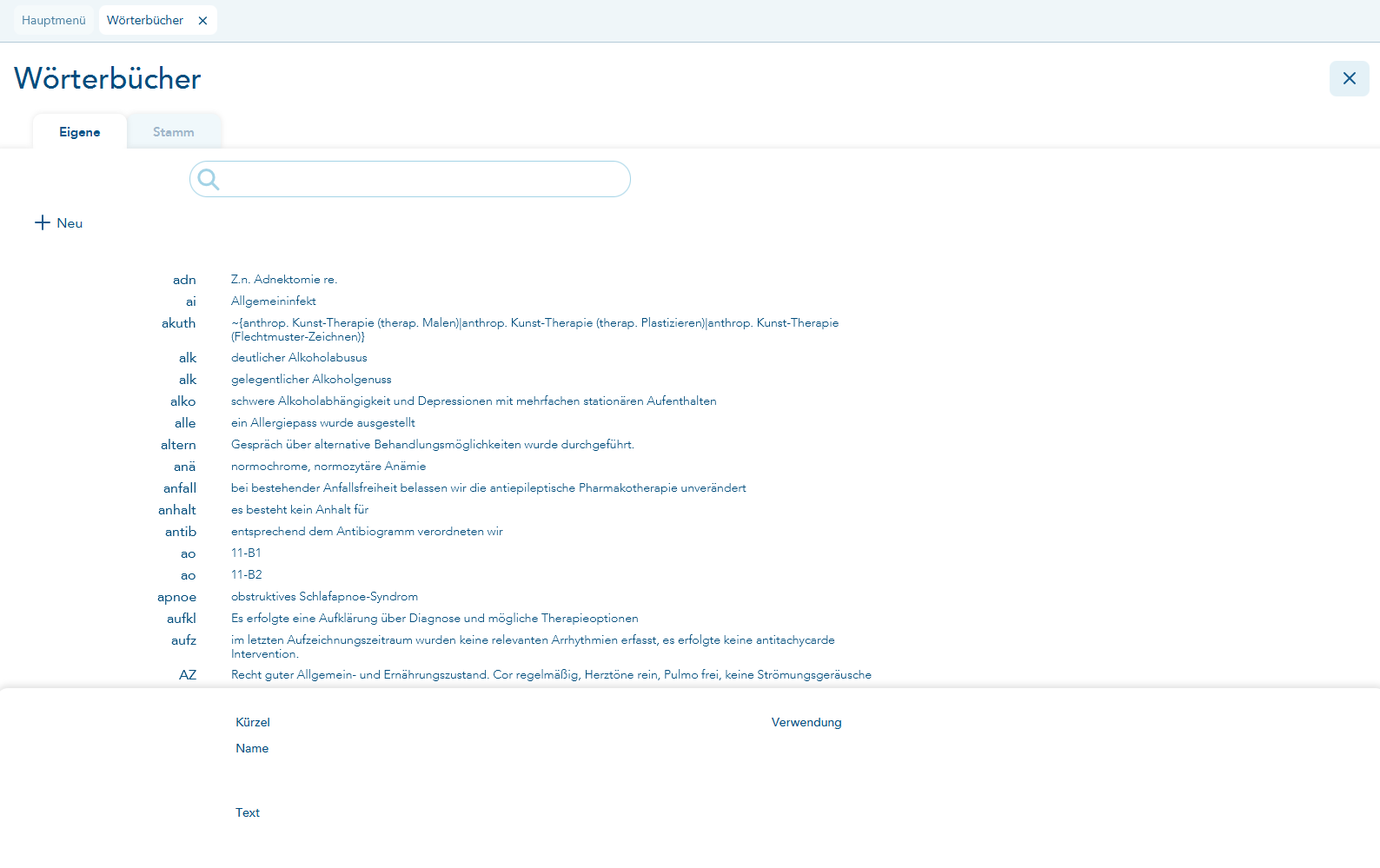 Eigene Liste der Wörtbücher