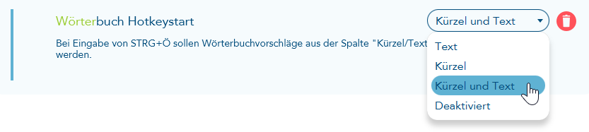 Einstellung Wörterbuch Hotkeystart