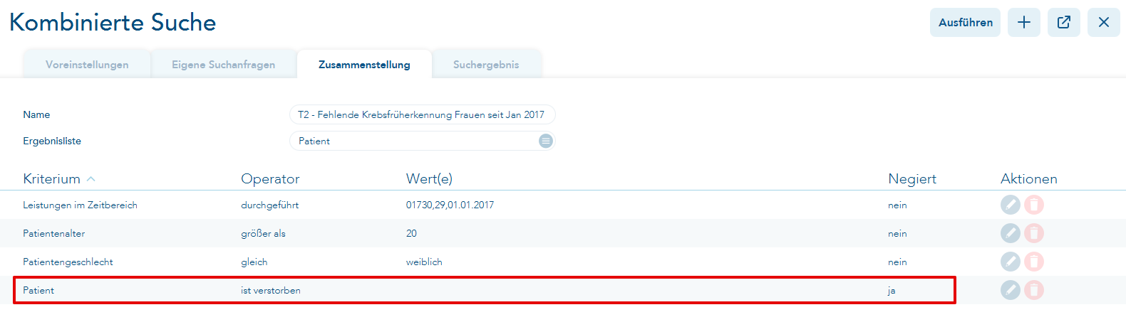 Kombinierte Suche verstorbene ausschließen im Ergebnis