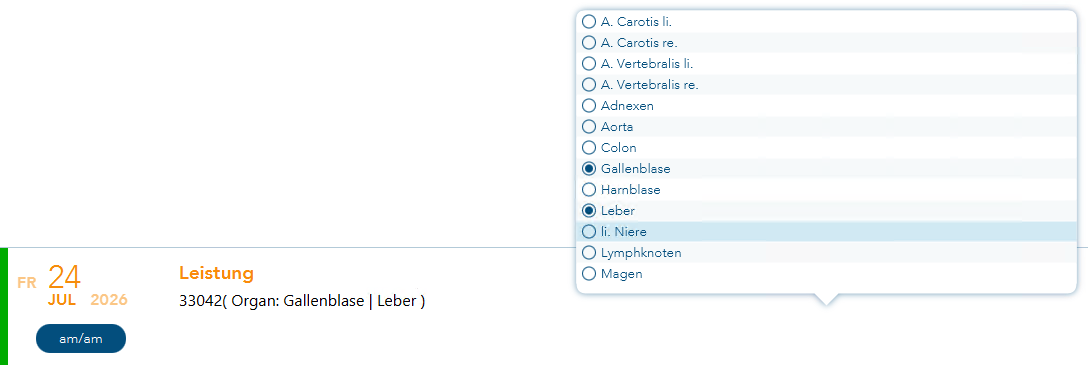 Beispiel mit mehreren Organen für den Ziffernzusatz Organ