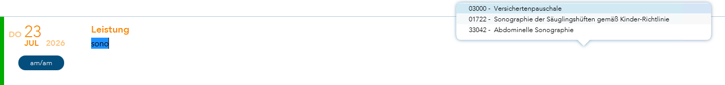 Ansicht der Ziffernkette zur Übernahme in die Leistungszeile
