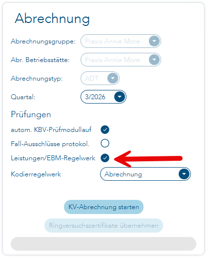 Einstellung zur Prüfung der Leistungen in der KV-Abrechnung